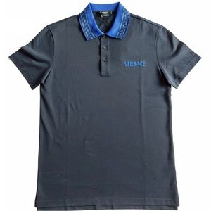 Versace Polo T Shirt Black, Blue collar